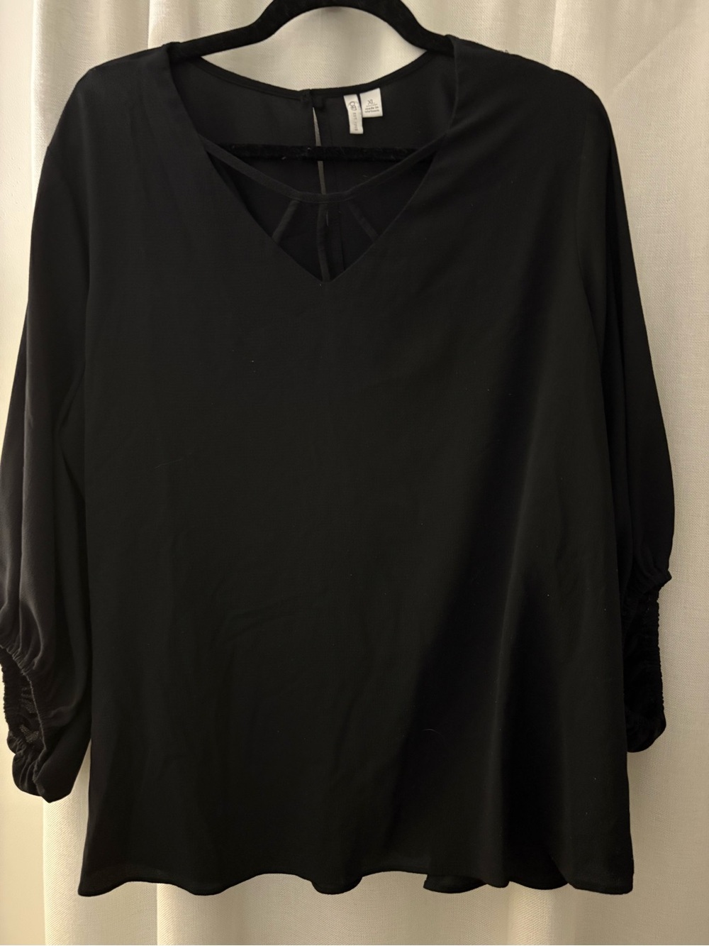 Cato Black V-Neck Blouse with Decorative Back Straps